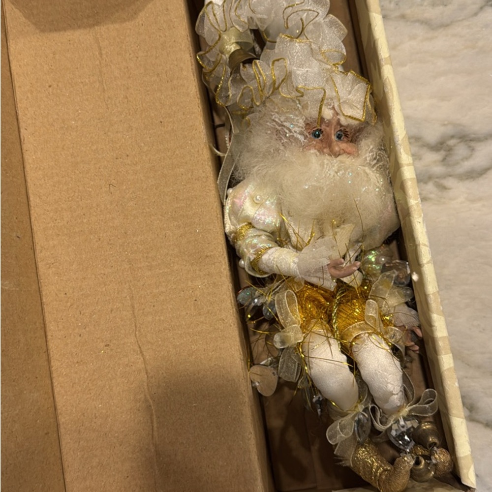 Elegant Gold and White Holiday Santa Figurine